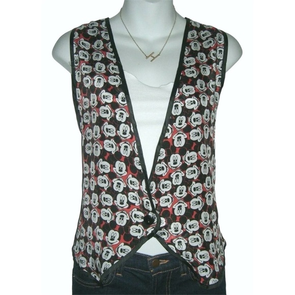 Vintage 90s Satin Disney Mickey Mouse Vest Pop Art Retro Kawaii Cute Kidcore y2k - Picture 1 of 12
